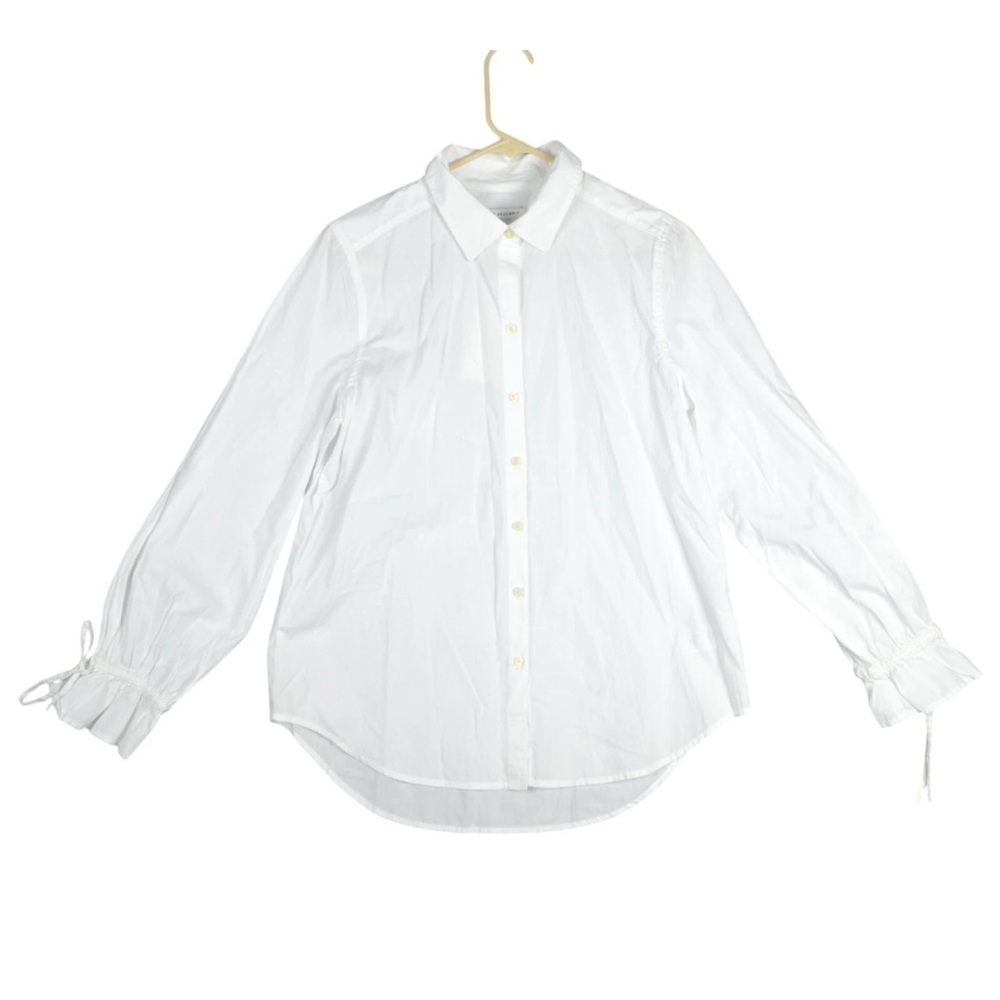Free Assembly White Long Sleeve Collar Shirt Women Size S Cotton NWT Tie Sleeve